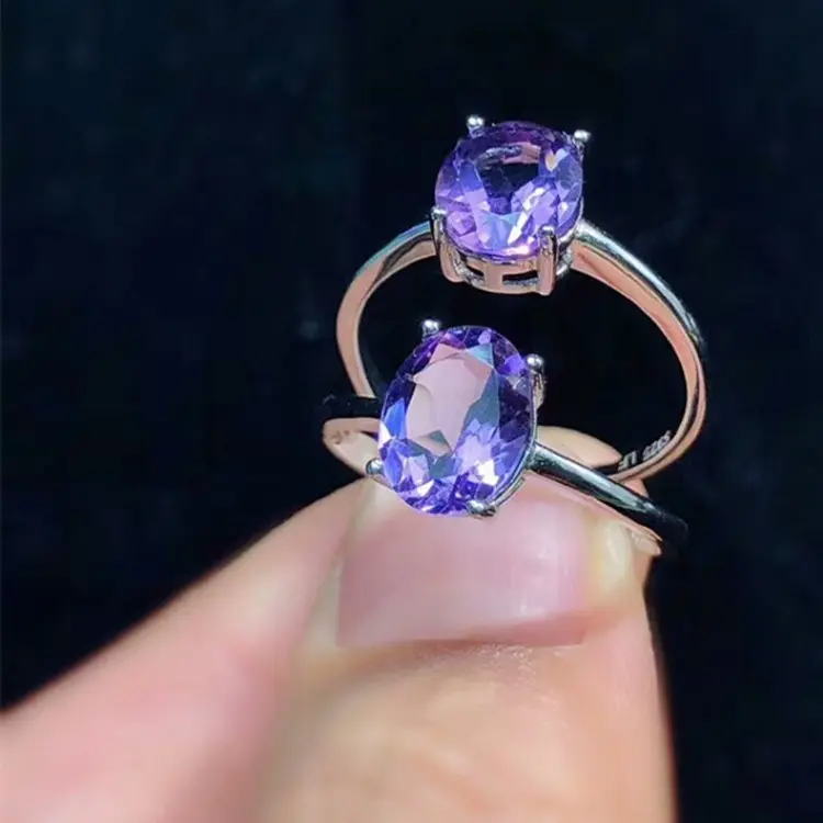 925 sterling silver natural gemstone fine jewelry wholesale trendy purple amethyst ring women