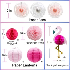 Lanternes tropicales à thème de flamand rose, nid d'abeille, fête, pompons, fleurs en papier, éventail en papier, pour décor d'été hawaïen, pièces - Product Image 2