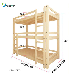 Tempat Tidur Susun Tiga Kayu dengan Meja 3 Pasang, Tempat Tidur <span class=keywords><strong>Double</strong></span> Decker - Product Image 2