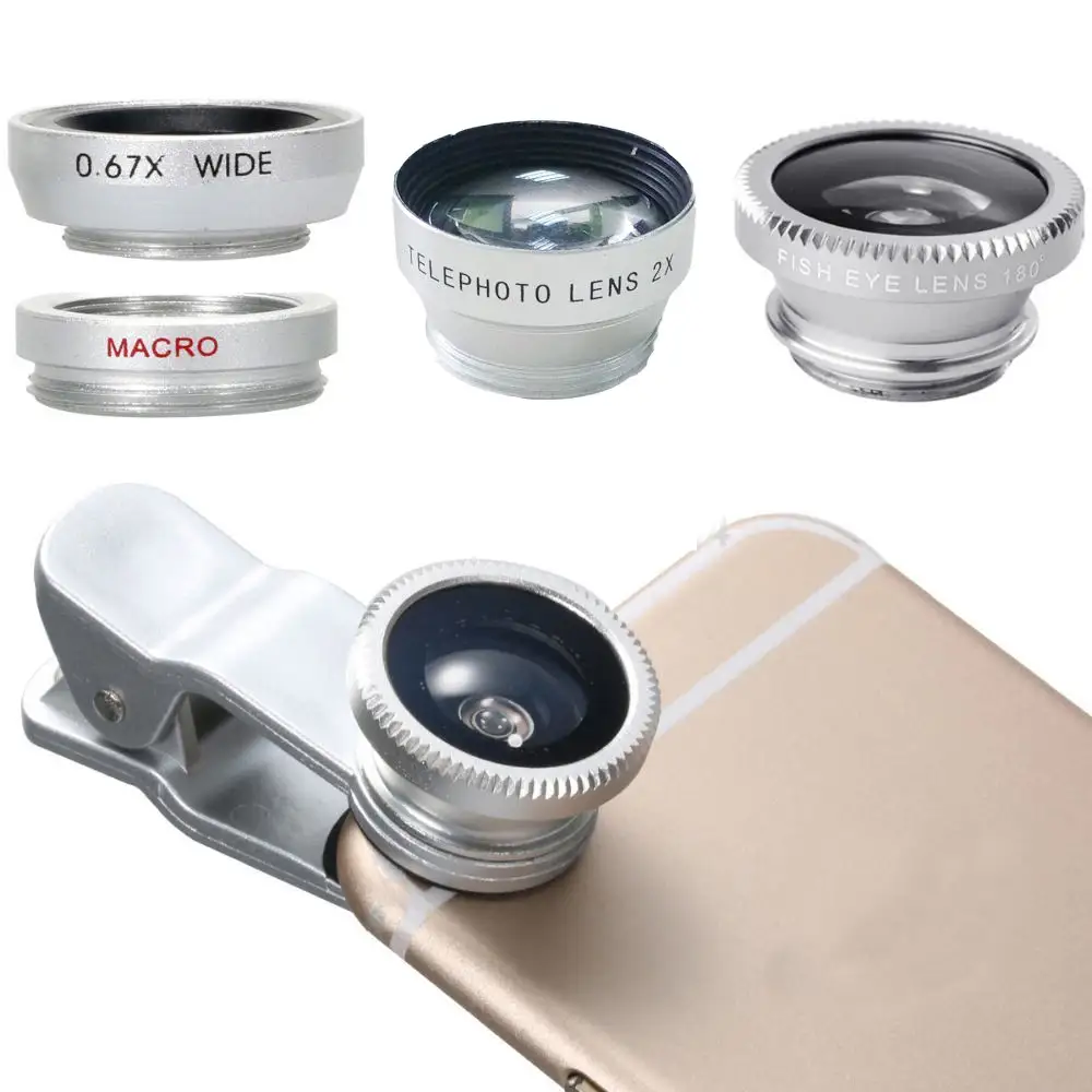Behenda 2019 Customized Promotion Gift 3 in 1 Acrylic Lens 180 Fish Eye + 0.67 Wide Angle Macro Zoom Lens Cellphone Camera Lenses