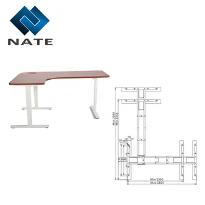 Engkol meja komputer bentuk L, meja berdiri dengan tinggi yang dapat disesuaikan