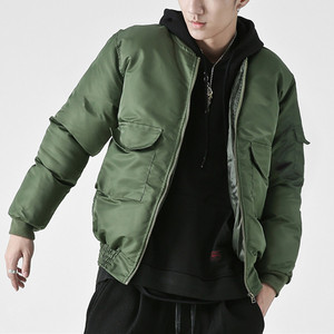 Hot Oem Blank Green 100% Polyester <strong>Mens</strong> Winter Plain Down <strong>Flight</strong> Bomber <strong>Jacket</strong> Wholesale - Product Image 2