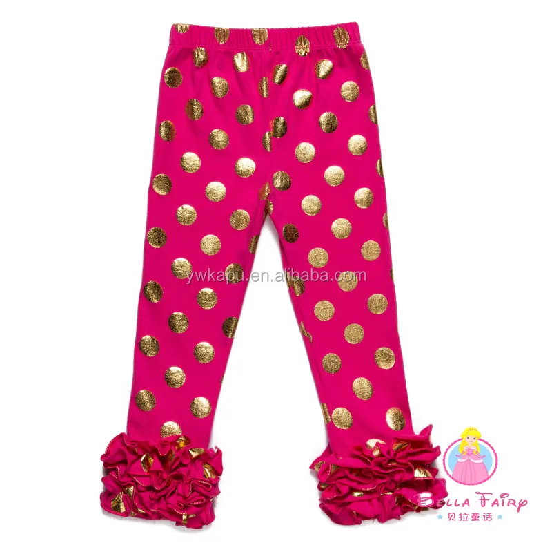 Instahot — pantalons en coton à pois pour filles, Leggings à couleur unie et volants de couleur rose unie