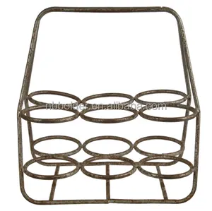 Vintage rustic metal wire 6 bottle wine beer rack holder with handle