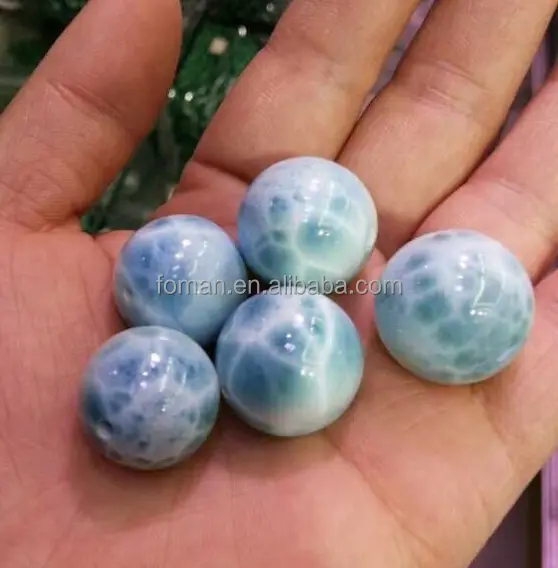 AAAAA Atasan Bulat Alami 20Mm, Manik-manik Bor Larimar Ukuran Besar Berharga