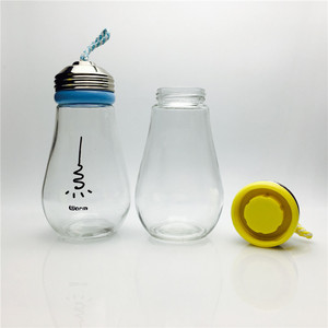 14FL.OZ。スリーブ電球形状の漏れ防止透明ガラス水/ジュースボトル