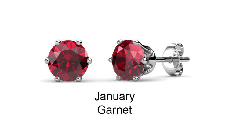 Brass Garnet Birthday Stone Stud Earrings - January