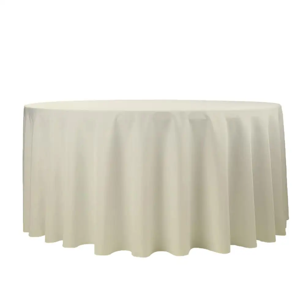 Atacado amazon 90 "108" 120 "ivory 100% poliéster toalhas de mesa toalhas de mesa redonda para o casamento banquete piquenique ao ar livre