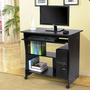 Chariot d'ordinateur en bois massif, Portable, pour <span class=keywords><strong>petit</strong></span> espace, <span class=keywords><strong>bureau</strong></span>, PC Portable, station de travail, meubles avec étagères de rangement <span class=keywords><strong>sur</strong></span> <span class=keywords><strong>roulettes</strong></span> - Product Image 1