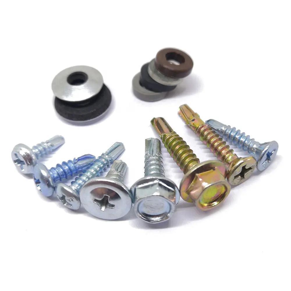 hex drill screw, stainless steel metal hex flange truss pan hex head self drilling roof screw with rubber washer