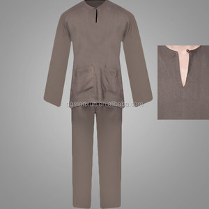 Vente en gros en ligne d'usine vêtements islamiques pour hommes musulmans costume Baju Melayu confortable motifs arabes <span class=keywords><strong>Jubba</strong></span> ensemble haut et pantalon - Product Image 3