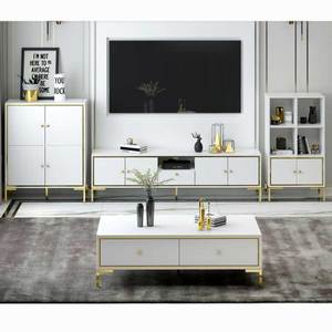 Set <span class=keywords><strong>Tavolino</strong></span> <span class=keywords><strong>da</strong></span> Caffè e Mobile TV in Stile Moderno ed Elegante, Colore <span class=keywords><strong>Bianco</strong></span>, per Soggiorno - Product Image 1