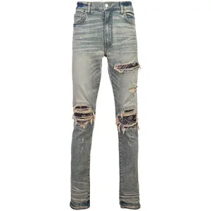جينز رجالي ضيق ممزق من قماش الدنيم الأصلي/ODM, بنطلون جينز رجالي ضيق ممزق من قماش الدنيم بألوان زاهية