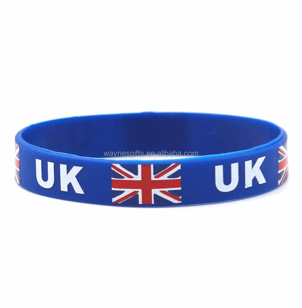Heiß verkaufte UK Flag Bands Farbe gefüllt graviert Großbritannien Flagge Silikon Armband