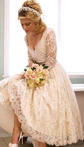 Abito <span class=keywords><strong>da</strong></span> <span class=keywords><strong>Sposa</strong></span> Libanese Semplice con Maniche Lunghe in Pizzo, Linea A, Lunghezza Tè - Product Image 4
