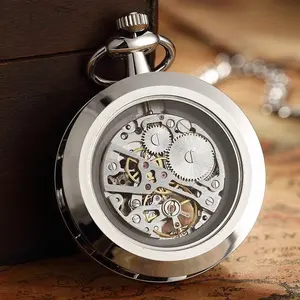 ساعة اليد الميكانيكية ساعة جيب الرجال النساء الرجعية قلادة Steampunk الهيكل العظمي عدد الروماني على مدار الساعة