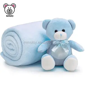 Bonito Crianças Polar Cor Azul Ursinho de Pelúcia Macia Swaddle Cobertor Do Bebê Set Moda 2018 Novo Animal Bonito Do Bebê cobertor