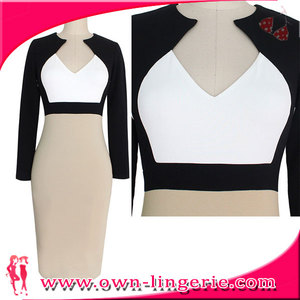 Midi Atractivo Al Por Mayor de Rayas con cuello en V Cuerpo estafadores mujeres del vestido del vendaje para el partido de tarde - Product Image 4