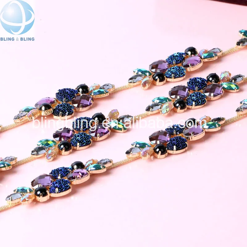 Bán Buôn New Arrival Tùy Chỉnh Màu Sắc Pha Lê Đá Rhinestone Kim Loại Chain Trim