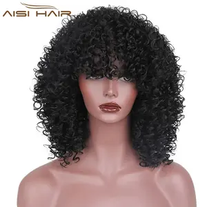 Aisi Hair 2019 Most Popular Jet Black Synthetic Kinky Curly Hair Wig For Black Women