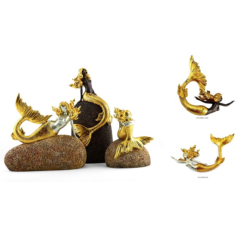 Resin Goldleaf Mermaid Figurine Statue Decoration