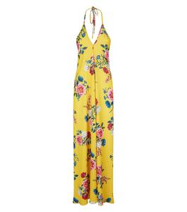 Delle signore giovane ragazza di estate lungo fiore <span class=keywords><strong>Giallo</strong></span> Floreale Halterneck Aperto Indietro Maxi Vestito - Product Image 4