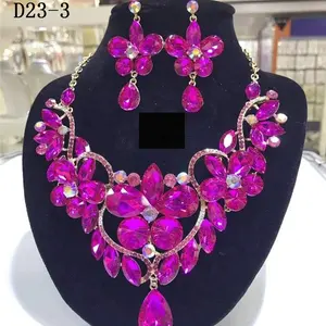 Mỹ Kim Cương Cubic Zircon Necklace Set Đối Với Phụ Nữ Ấn Độ Đồ Trang Sức Bán Buôn Phi Kim Cương Trang Sức Vòng Cổ Bông Tai D23-3