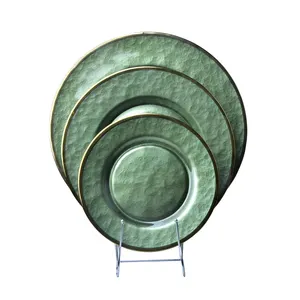 Piatto Decorativo Ecologico per Matrimoni in <span class=keywords><strong>Vetro</strong></span> Verde con Bordo Dorato Inciso - Product Image 1