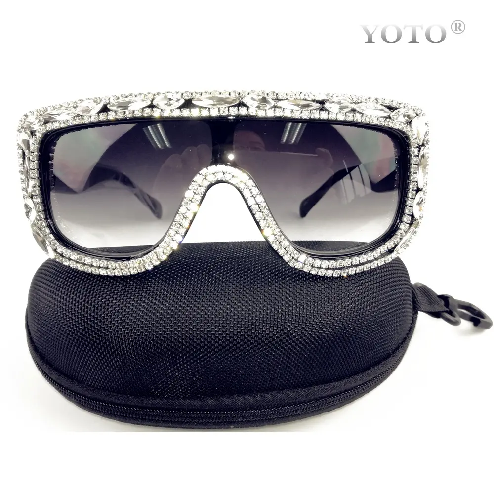 Tuyệt đẹp Bling Bling Shining Rhinestone UV 400 phân cực Kính mát quá khổ Stylish Casual Eyewear cho phụ nữ người đàn ông