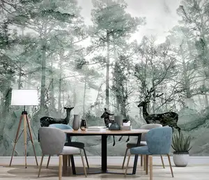 <span class=keywords><strong>Carta</strong></span> da <span class=keywords><strong>Parati</strong></span> di Lusso in Seta con Stampa di <span class=keywords><strong>Alberi</strong></span>, Foresta e Cervi per Decorazione Alberghiera - Product Image 1