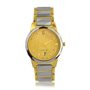 Faceted Watch Bezel Japan MOVT Quartz  Watch Luxury Golden Watch for Men