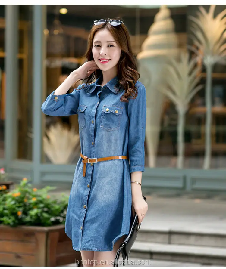 BHNB9828 Ladies fashion casual Denim dress with belt stock Available jeans clothes