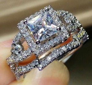 <strong>Silver</strong> Halo Engagement <strong>Ring</strong> <strong>Set</strong> for Women Cubic Zirconia Jewelry Genuine 925 <strong>Sterling</strong> <strong>Silver</strong> Double <strong>Ring</strong> <strong>Set</strong> - Product Image 1