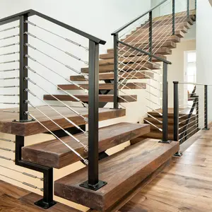 Straight Metal Staircase Luxury Design External Galvanized Metal Staircase Steel Beam Straight Wooden Staircase