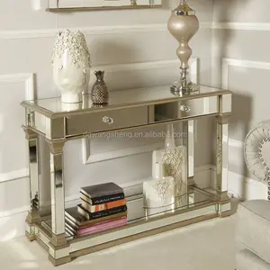 Bord doré Miroir 2 Tiroirs Table - Product Image 1