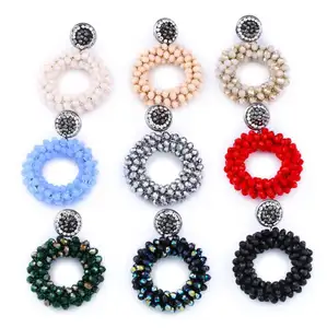 Vente en gros de magnifiques perles de cristal faites à la main, boucles d'oreilles roses pour club de fête, fabricant chinois fournisseur