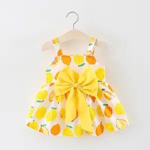 Atacado limão laço colorido da criança menina do bebê vestido de festa fotos modelo