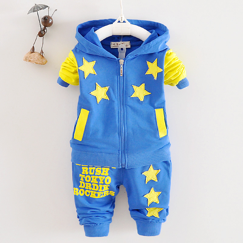 Комплект хлопковой одежды для маленьких мальчиков синего цвета с желтыми звездами от китайского поставщика