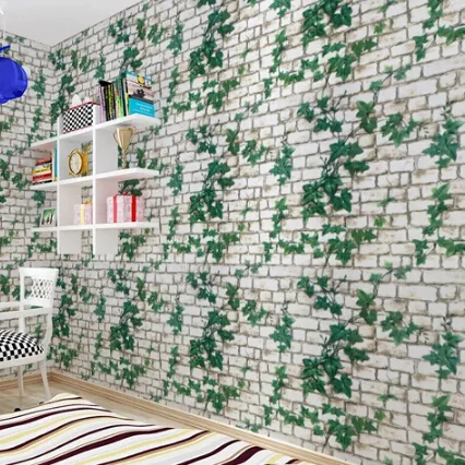 Wallpaper Tanaman Dekorasi Rumah, Perekat Ruang Tamu 3d Pvc Modern Rumah Pertanian Kertas Dinding Banyak Desain Dapat Memilih 1 Gulungan