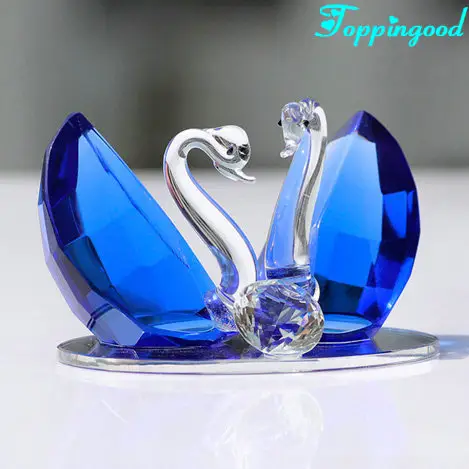 Sapphire Kristall Schwan Paar Mit Basis Für Partei Dekoration