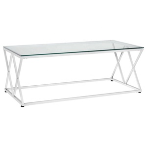 <span class=keywords><strong>Table</strong></span> basse ronde en verre trempé transparent avec pieds en métal chromé - Product Image 4