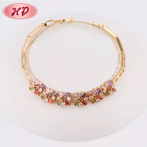 New Designs Colorful Crystal Flower Shape Women Gold Bracelet