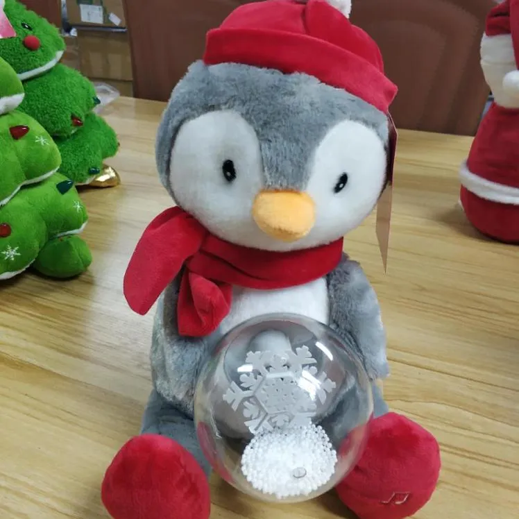Pluche Sneeuwbal Pinguïn Met Led Fan Sneeuwbal Gepersonaliseerde Kerst Speelgoed Met Lied