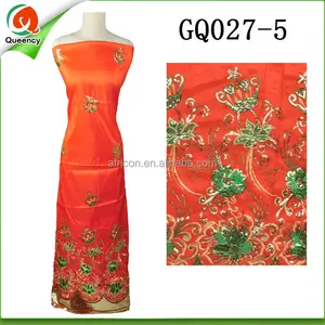 GQ027 Queency Fashion Style Orange Sequin Crown Embroidery Fabric Swaali African George Wrapper