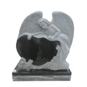 头墓碑设计与心和天使翅膀