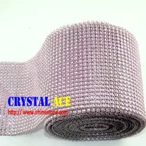 Pink color 24 rows X10 yards plastic crystal diamond mesh cristal ribbon wrap
