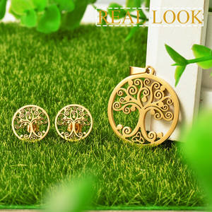 collar y aretes de juegos en acero inoxidable 316L <span class=keywords><strong>arbol</strong></span> especial en acero dorado inoxidable - Product Image 5