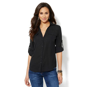 Abito da Lavoro Professionale Nero per Donne, Uniforme Bancaria, Camicie e Bluse Eleganti a Maniche Lunghe - Product Image 1