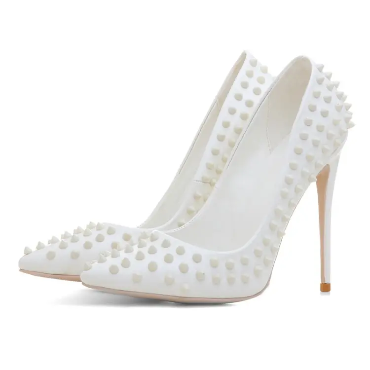 Zapatos de piel de tacón alto para mujer, calzado de fiesta de noche, color blanco