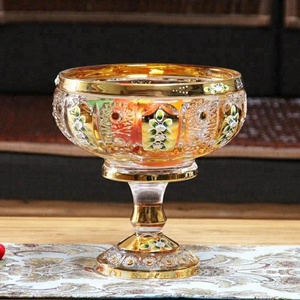 Tigela de vidro com revestimento dourado para frutas, conjunto de 3 peças, venda por atacado. - Product Image 3